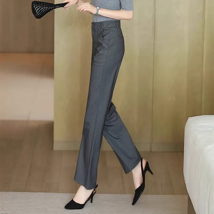 高级感灰色西装裤女2025春秋直筒长裤窄版高腰显瘦百搭休闲烟管裤