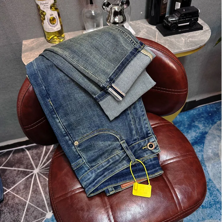 E秋冬上新（八分/九分/长裤）高级感男装弹力微锥修身直筒复古牛仔