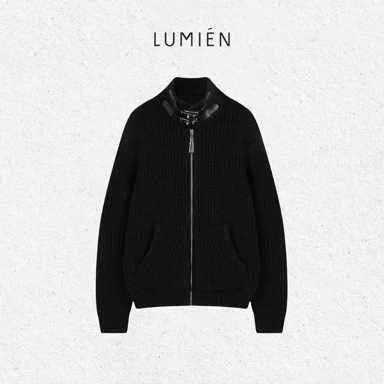 【LUMIEN 新品】小众设计感皮口领子设计粗针织开衫外套LX5JSS247