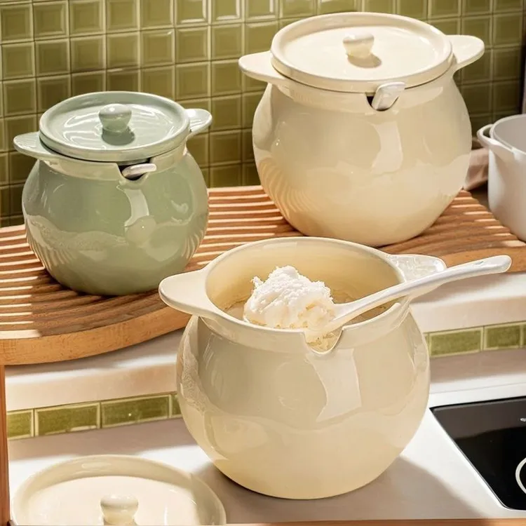 【大号三件套】陶瓷罐装猪油耐高温猪油罐带盖油波辣椒罐储油罐子LW