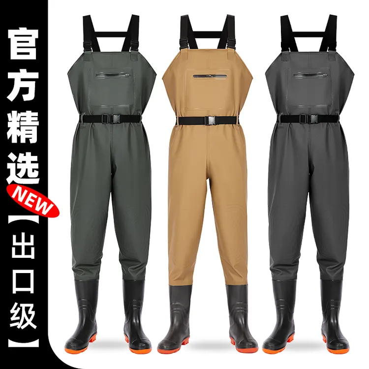 特价下水裤加厚抓鱼捕鱼户外连体耐磨挖藕双层牛筋鞋防水裤水叉裤