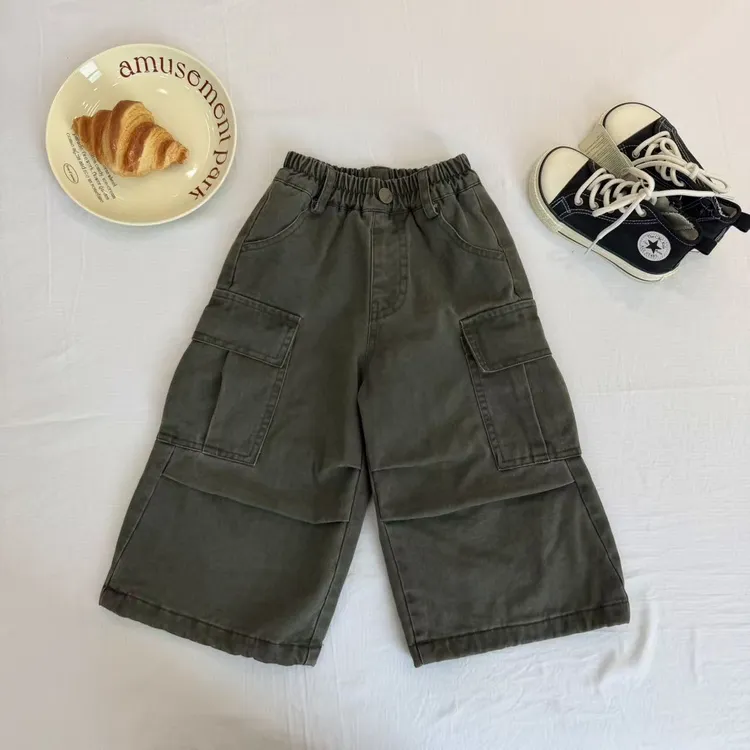 cici冬款儿童加绒加厚军绿工装裤