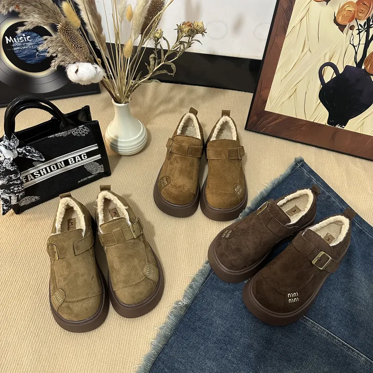 厚底加绒全包勃肯鞋女2025新款冬季保暖休闲乐福鞋博肯雪地靴棉鞋