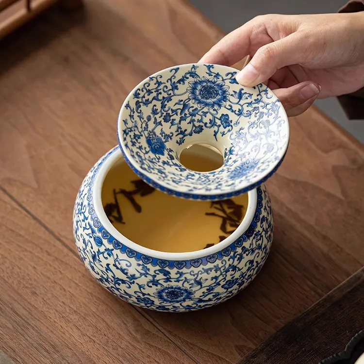 开片青花缠枝莲茶渣缸家用大容量废水缸功夫茶道零配件烟灰缸客厅