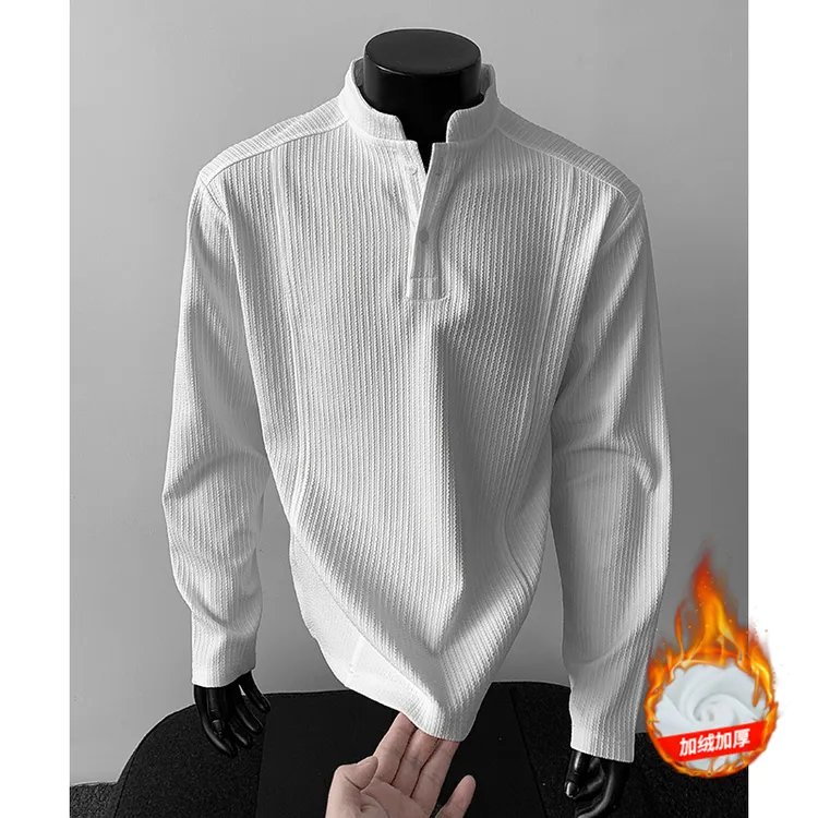 送运费险-现货亨利领卫衣男秋冬加绒加厚宽松长袖T恤肌理感打底衫