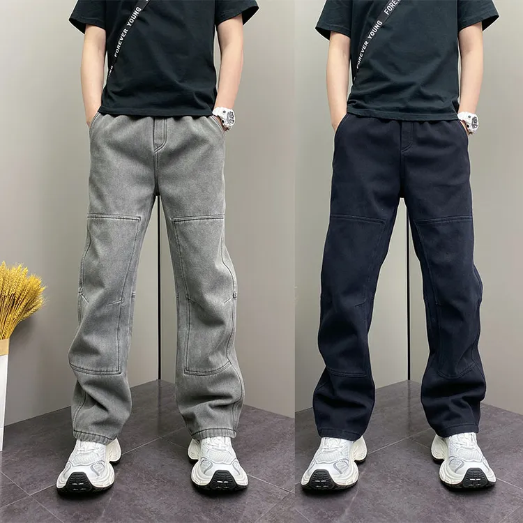 春季潮牌ins爆款直筒裤个性拼接弹力休闲裤户外韩版青年牛仔裤男