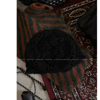 老羊家~镂空针织包头帽女秋冬保暖钩花堆堆帽编织套头蕾丝毛线帽