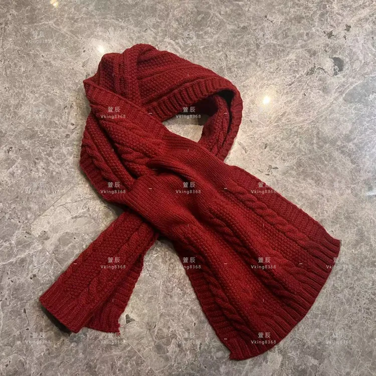 韩版纯色女款保暖围巾女士百搭红色针织围巾#9362