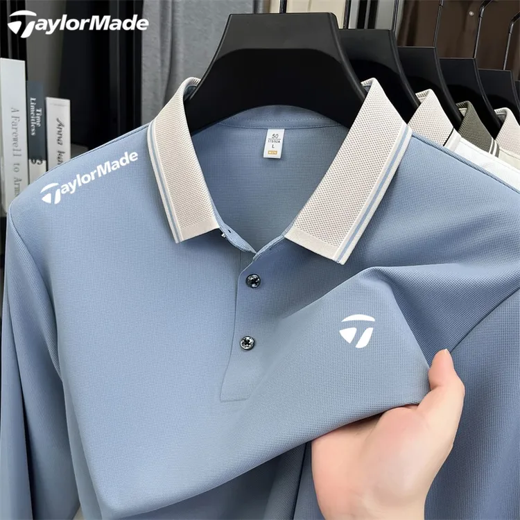 Taylormade泰勒梅高尔夫男士春秋装透气翻领长袖户外polo衫上衣男