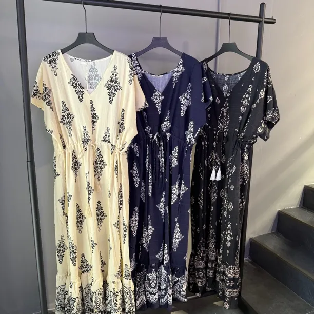 法式气质印花大摆长裙女夏季别致慵懒风显瘦长款连衣裙