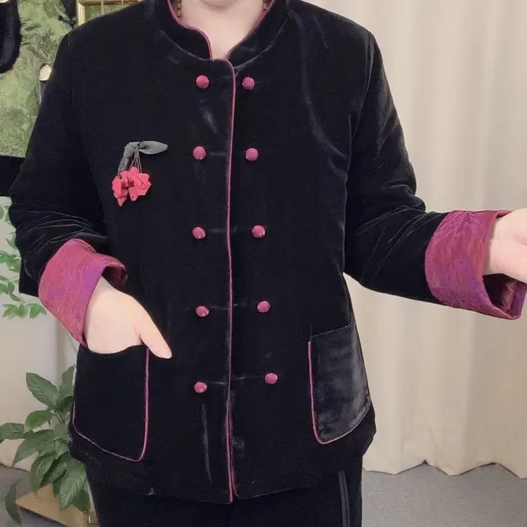 JR8692冬季新款中式2025中国风丝绒中老年大码妈妈装洋气立领棉服