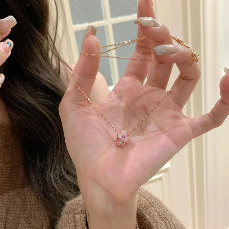 铜合金项链 法式轻奢玫粉色小蛮腰项链女精致高级感颈链小众首饰