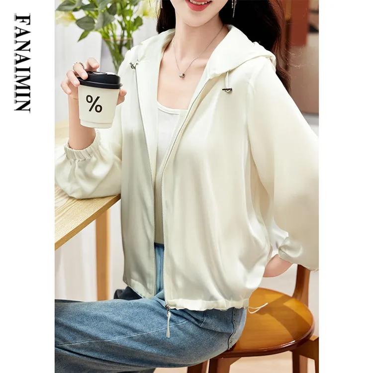 杭州真丝防晒衣女2025夏季薄款中年妈妈减龄洋气桑蚕丝连帽短外套