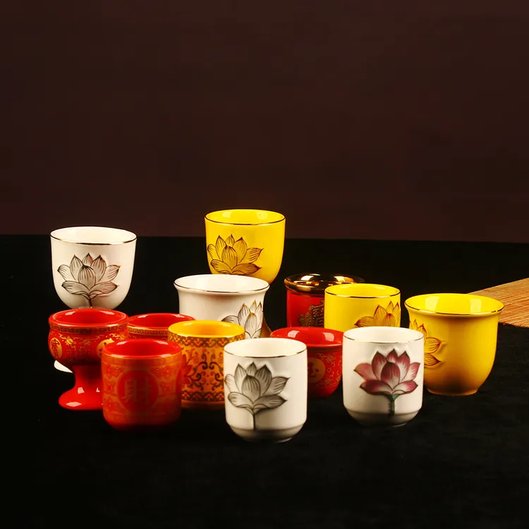 陶瓷茶杯酒杯供水杯供佛前杯观音圣水杯莲花佛堂家用财神佛具用品