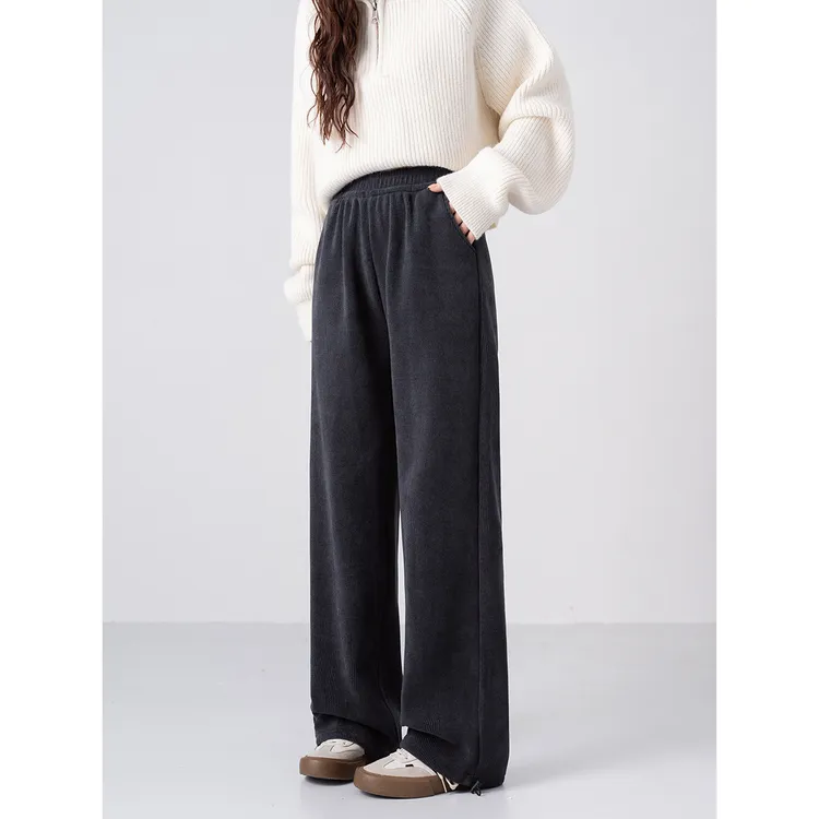 【娃娃专属】灰色欧棉绒窄版休闲裤女季宽松显瘦运动裤束口裤80571