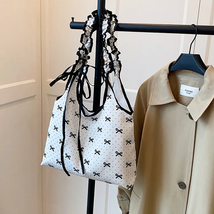 小众设计蝴蝶结芭蕾风尼龙托特通勤包2025夏季少女时尚单肩腋下包