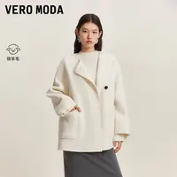 Vero Moda毛呢大衣25秋冬纯绵羊毛斜挎小包毛呢外套洋气高级感