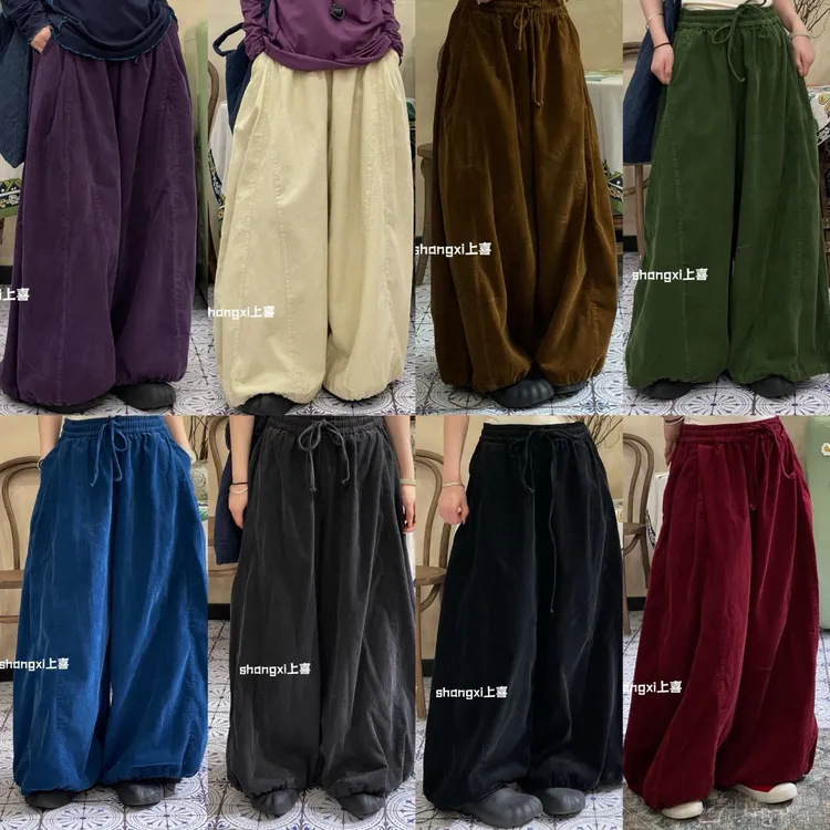 日系慵懒风抽绳灯笼花苞裤一裤两穿阔腿工装休闲裤
