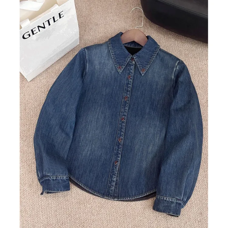 韩系流行高级感加厚加绒牛仔衬衫女装2025秋冬时尚洋气叠穿上衣