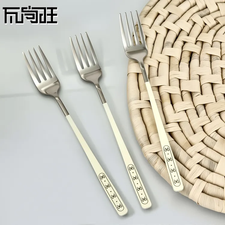 瓦尚旺甜品叉蝴蝶结款手柄长柄西餐叉不锈钢餐厅同款牛排叉意面叉