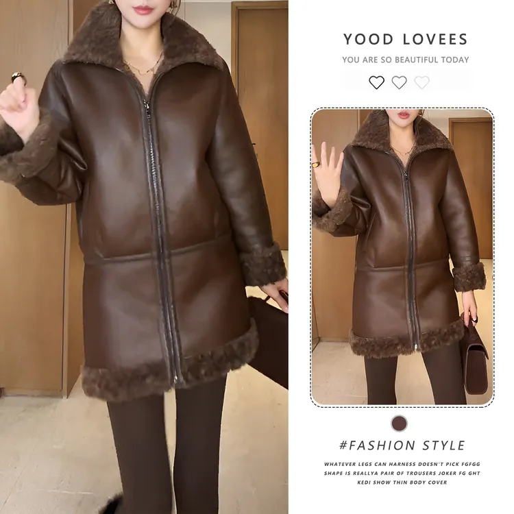 美式复古立领加绒加厚外套女2025冬季新款时尚拼接机车夹克短外套