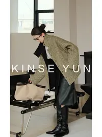 KINSE YUN 『森林女神』绵羊毛粗花呢混纺廓形宽松版立领外套QD1322