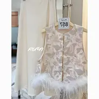 【RUYI】&【山木花葶】857新中式整身印花羽毛点缀女士马甲