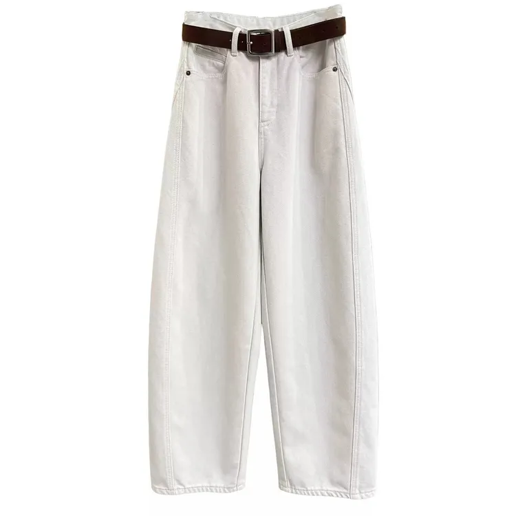 白色九分窄版阔腿牛仔裤女2025年秋冬季新款高腰显瘦垂顺弯刀裤子