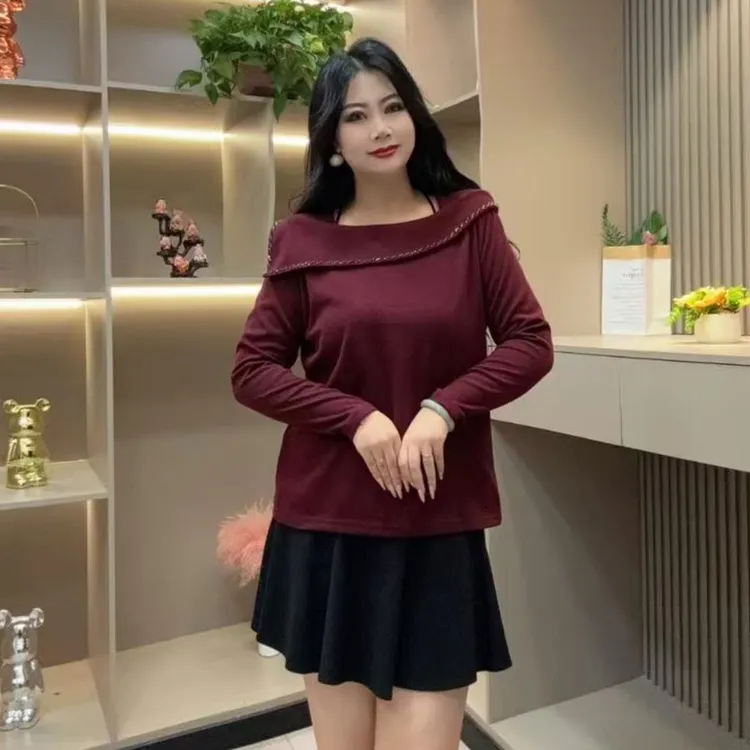 秋季上衣-双 7121时尚潮流洋气串珠领显瘦百搭胖MM大码女装新款