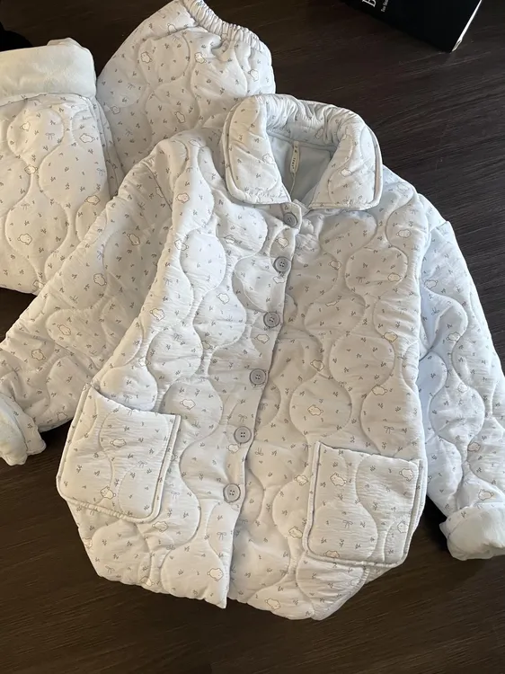 韩系碎花夹棉睡衣女冬季新款大码加绒加厚保暖家居服棉服套装外穿