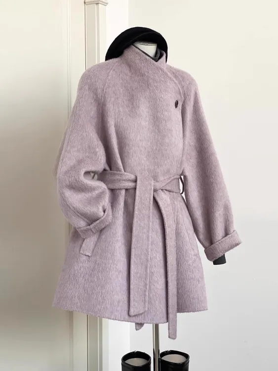 紫色羊绒大衣女2025秋冬季新款气质高级感短款小个子毛呢外套女款