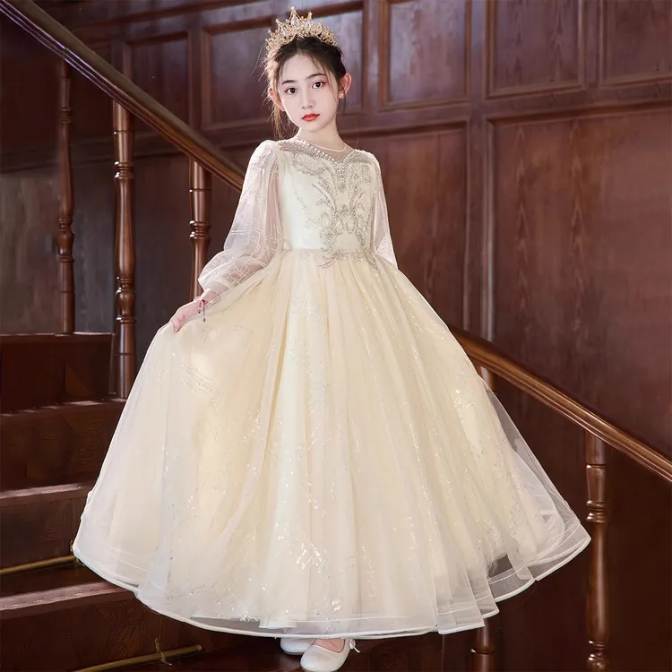 女童晚礼服主持人钢琴表演花童婚礼公主裙儿童生日轻奢小众演出服