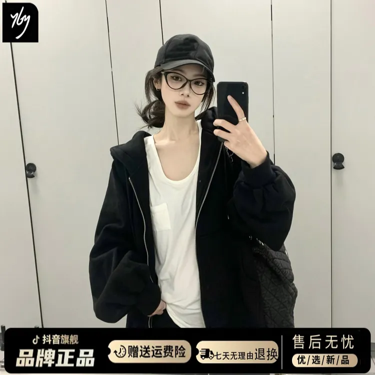 美式复古黑色夹克外套女春秋2025新款韩系薄款早秋穿搭宽松上衣