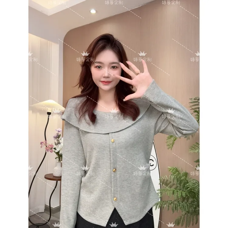 【婷哥定制  杏子霜冷】秋季新款大码女装法式设计显瘦上衣TGW41701