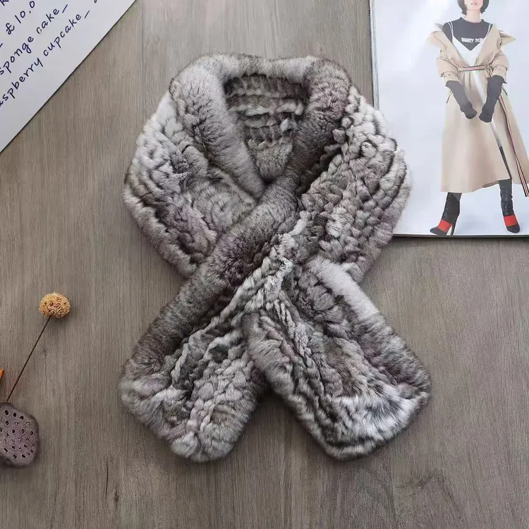 龙猫色獭兔毛围巾手编织皮草围脖百搭毛毛围脖保暖加厚冬季百搭女