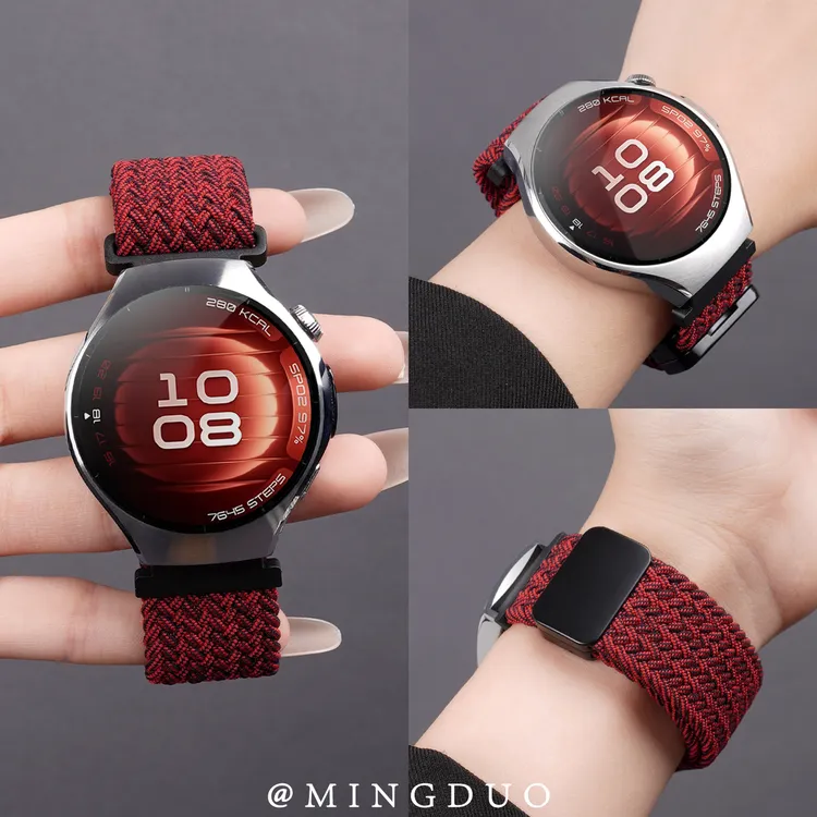 鸣铎适用华为watch5手表gt6表带watchgt5新年黑砂红gt4磁吸编织女