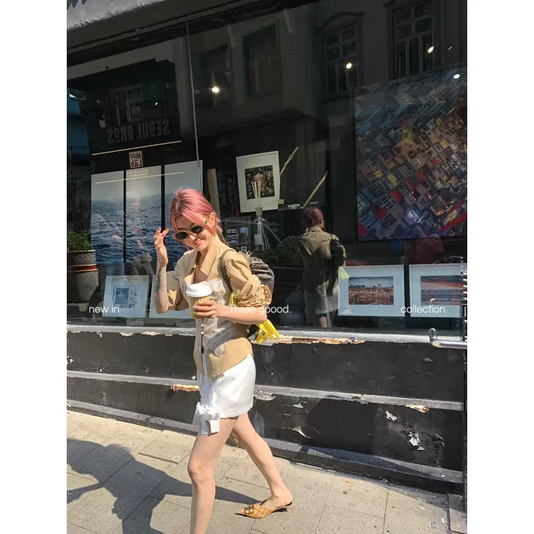 THREE GOOOD/三吉【放价了】蕾丝拼接设计感西装领衬衫女Y725C00073