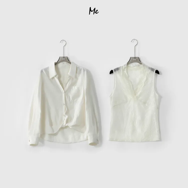 ME【蕾丝衬衫两件套】丝滑垂坠透气亲肤显瘦百搭休闲衬衣MESS0497