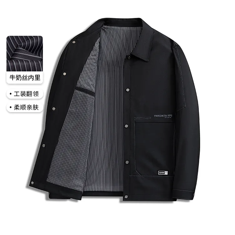 序世保罗休闲工装明线夹克新款青中老年按扣翻领外套