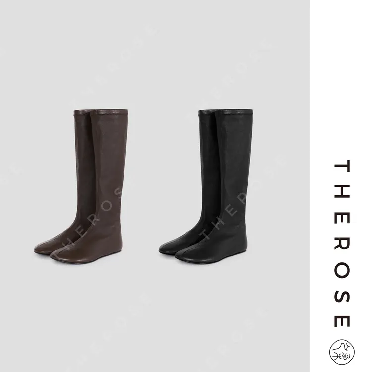 之柔【弹力皮靴】时尚百搭羊皮显瘦复古靴简约低跟修身圆头高筒靴女