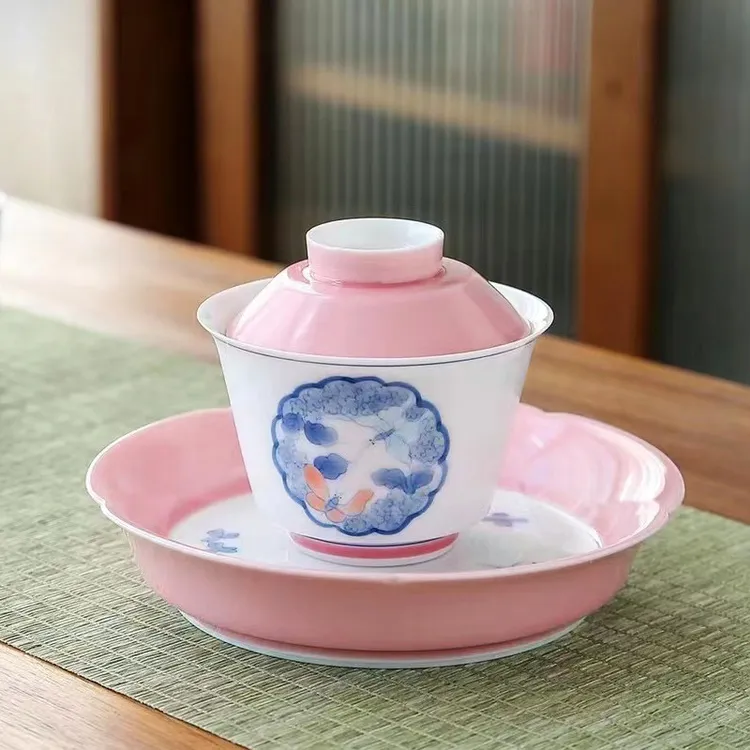 基础手绘釉下彩女士三才盖碗陶瓷功夫茶具泡茶碗单个大号家用敬茶