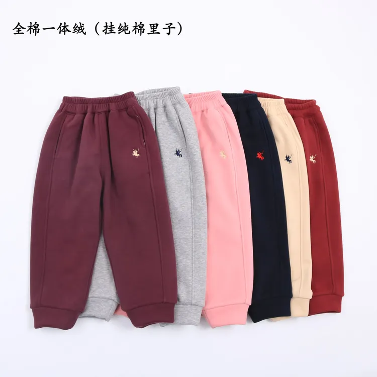 儿童冬季加绒挂里全棉卫裤男童女童冬款保暖宝宝休闲一体绒裤子