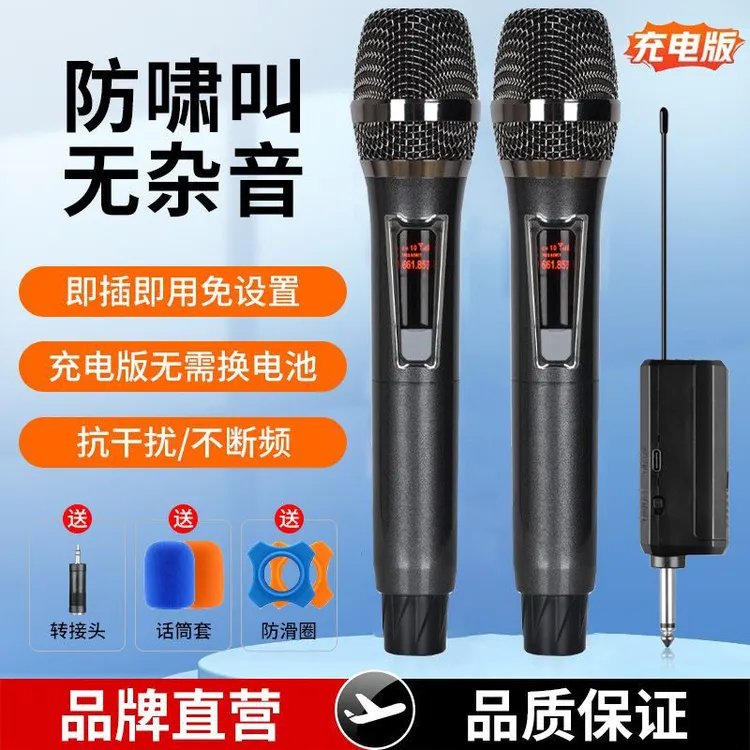 2.4g无线麦克风充电一拖二家用KTV声卡直播K歌V段专业手持话筒