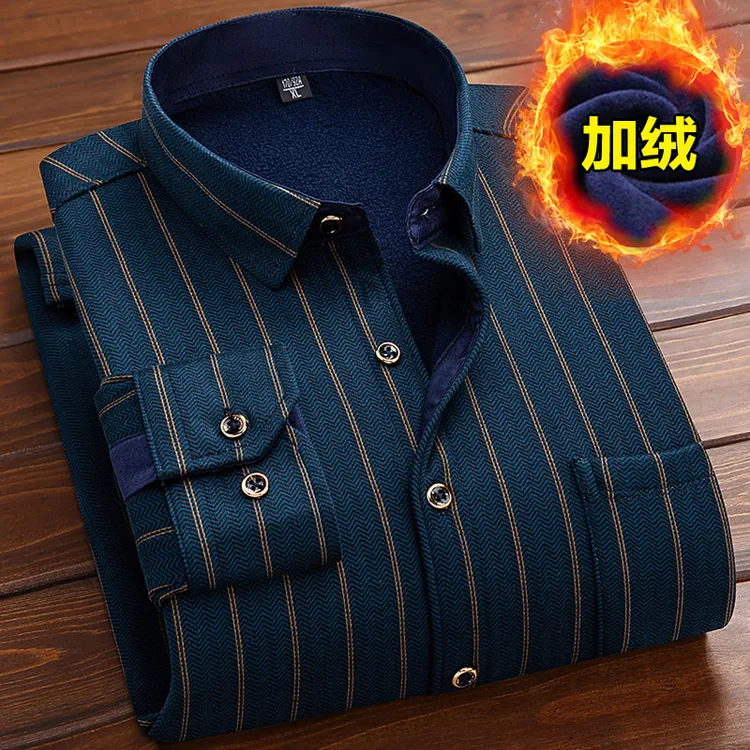 2025年新款秋冬季男士保暖加绒加厚款休闲长袖衬衫