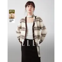 ELLE女装复古条纹慵懒风针织衫2025冬季新款独特通勤毛衣EZ53327
