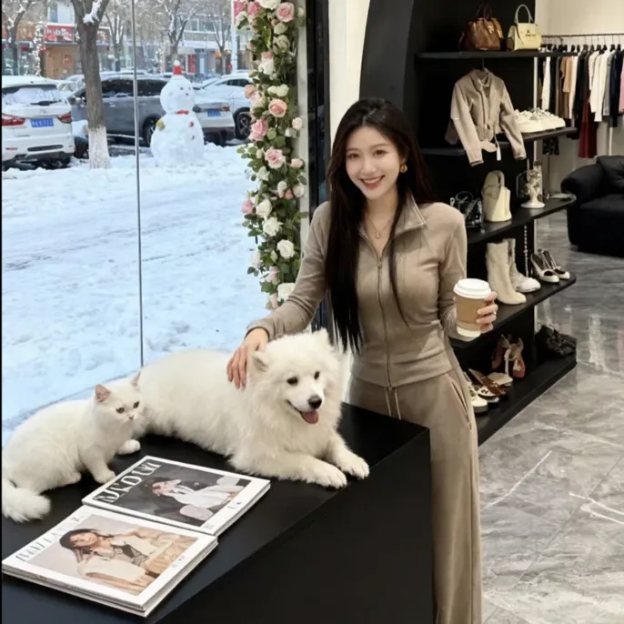 秋冬韩系轻熟风气质显瘦休闲慵懒卫衣外套抽绳阔腿裤套装女