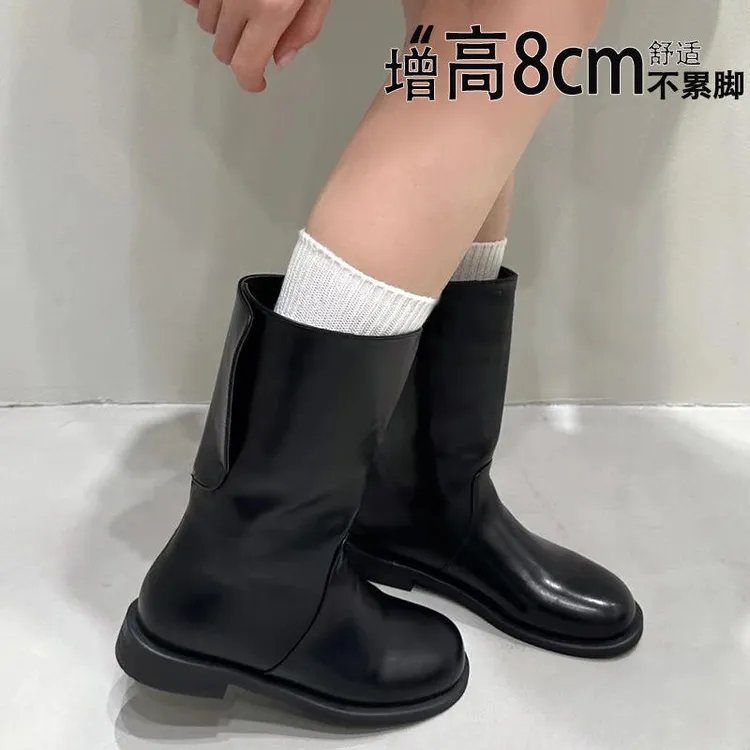 【现货】内增高8cm韩版howus小众两穿慵懒套筒百搭中筒靴骑士靴女
