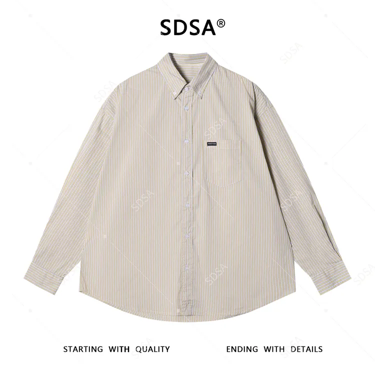 SDSA男士秋冬新款痞帅男装潮牌撞色竖纹口袋翻领长袖衬衫宽松百搭