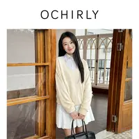 【季末折扣】欧时力 V领宽松套头针织衫上衣轻盈淡人穿搭2025秋新