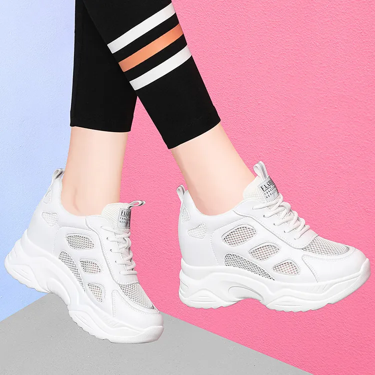 内增高老爹鞋女款2025夏季新款网面透气厚底薄款小白运动百搭网鞋